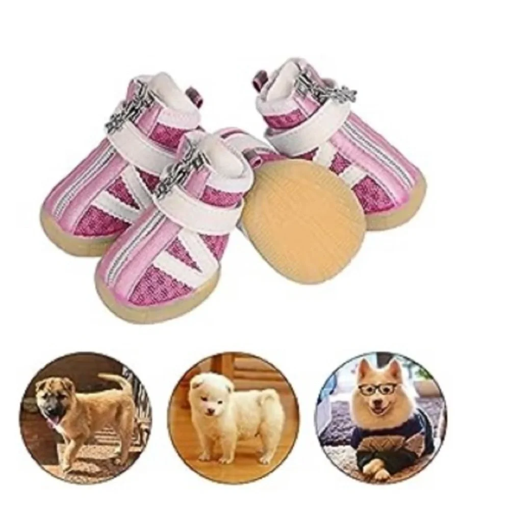 Medium dog shoes with adjustable fastener straps (set of 4)